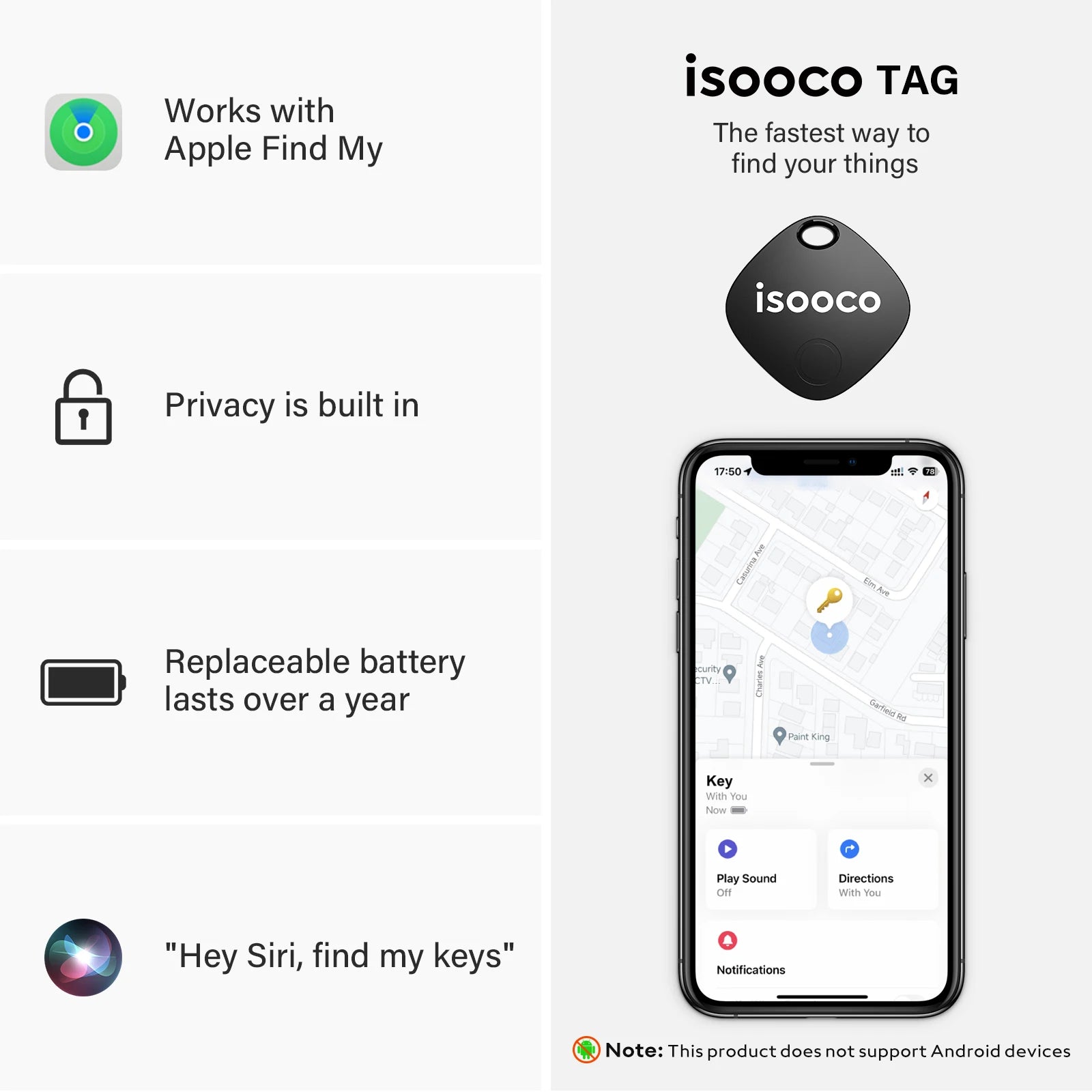 1/2/3/4pcs isooco Mini Car Locator Anti-lost Wallet Keychain Smart Tag Bluetooth Tracker Key Item Finder Use Find My (IOS Only)