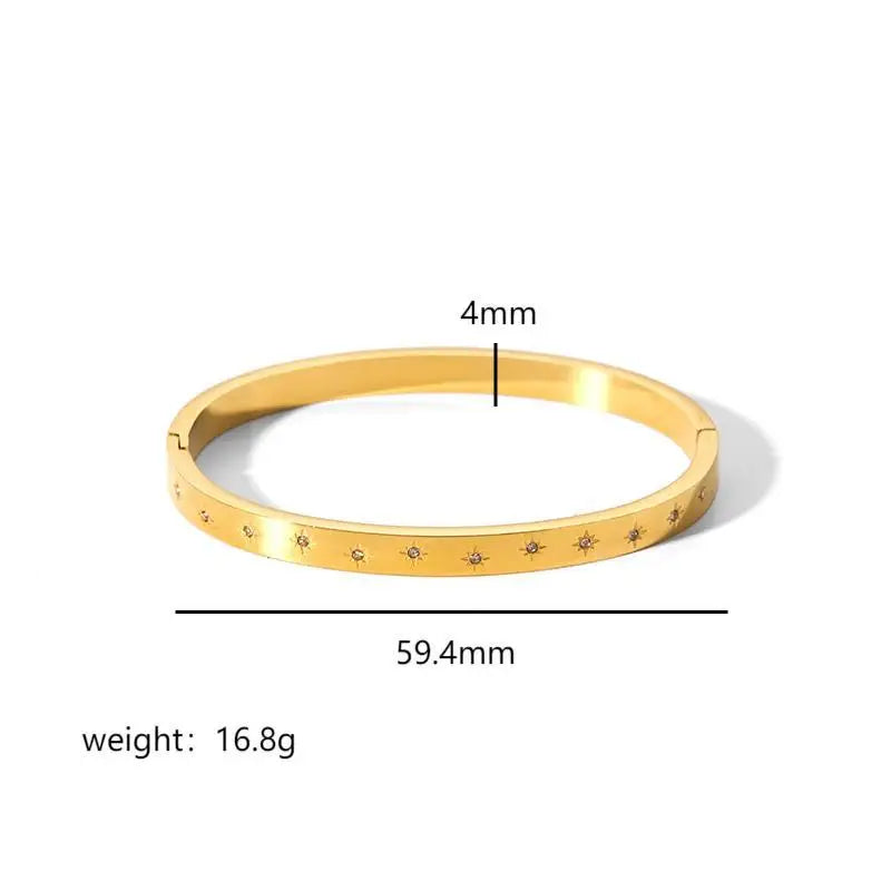 Luxury Jewelry Accessories Non Tarnish Elegant Cubic Zirconia Star 18K Gold Plated Stainless Steel Bangle Bracelet for Women