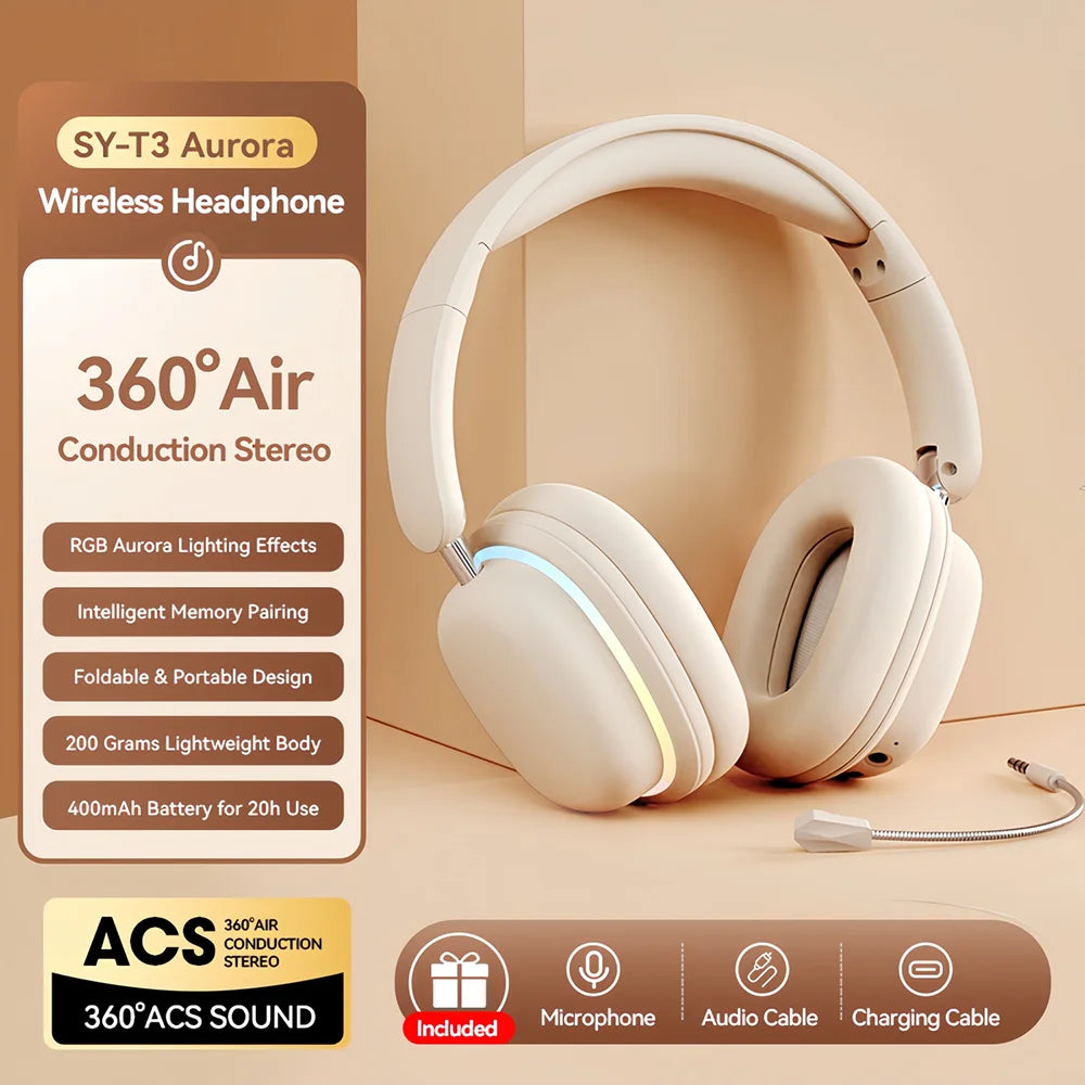 Wireless Bluetooth Headphone Over the Ear Headset High Fidelity Bass Stereo Music Gaming Foldable Headsets with AUX Cable