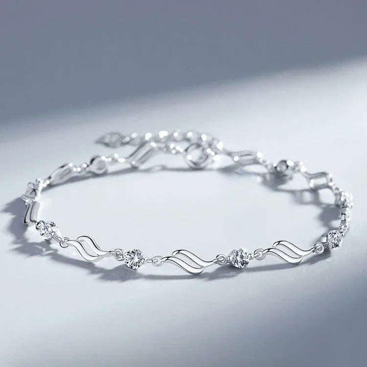 925 Sterling Silver Heart Shaped Bracelet For Women Retro Korean Versatile Pink Crystal Charm Bracelets Original Party Jewelry