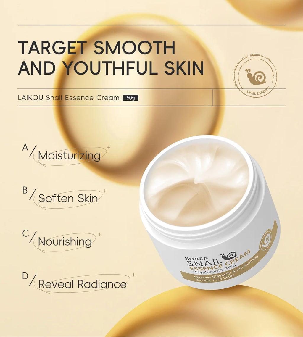 50g Snail Face Cream Improve Dry Rough Skin Smoothing Facial Hyaluronic Acid Moisturizing Nourishing Essences Cream Skin Care