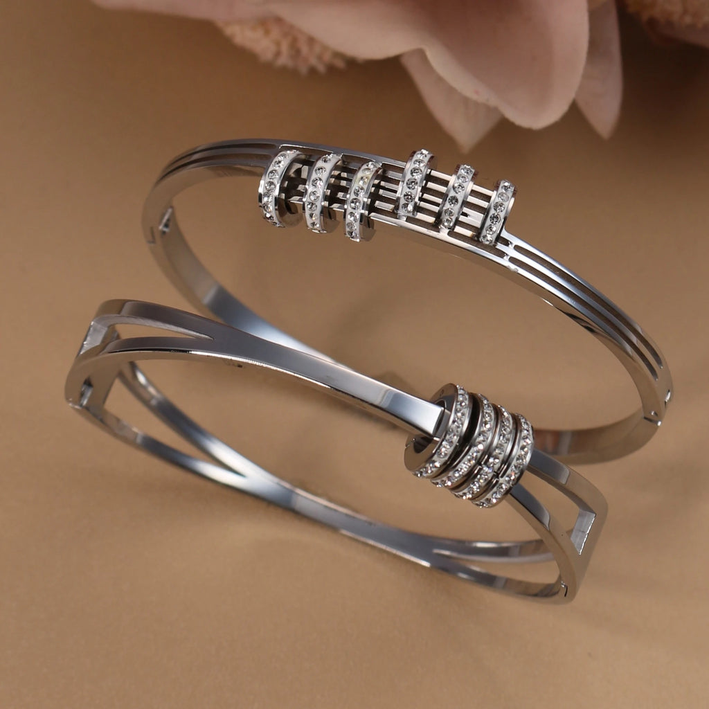 XB-133 New Stainless Steel Jewelry Crystal Bracelets Half Face Hollow Design Bangle For Women's Love Gifts Wholesale