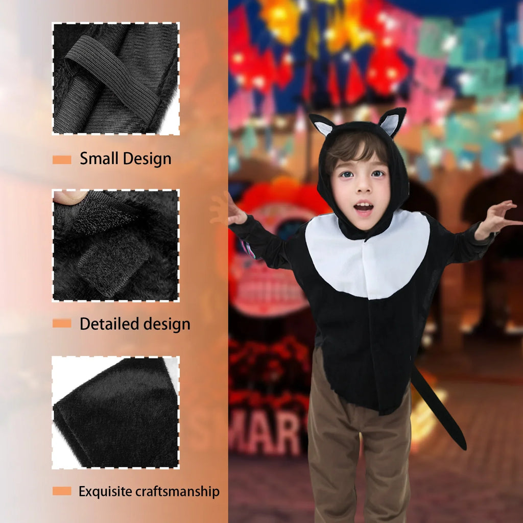 2025 Halloween Costumes d'animaux pour enfants, capes, cosplay, chats noirs et blancs, costumes de fête de carnaval d'Halloween