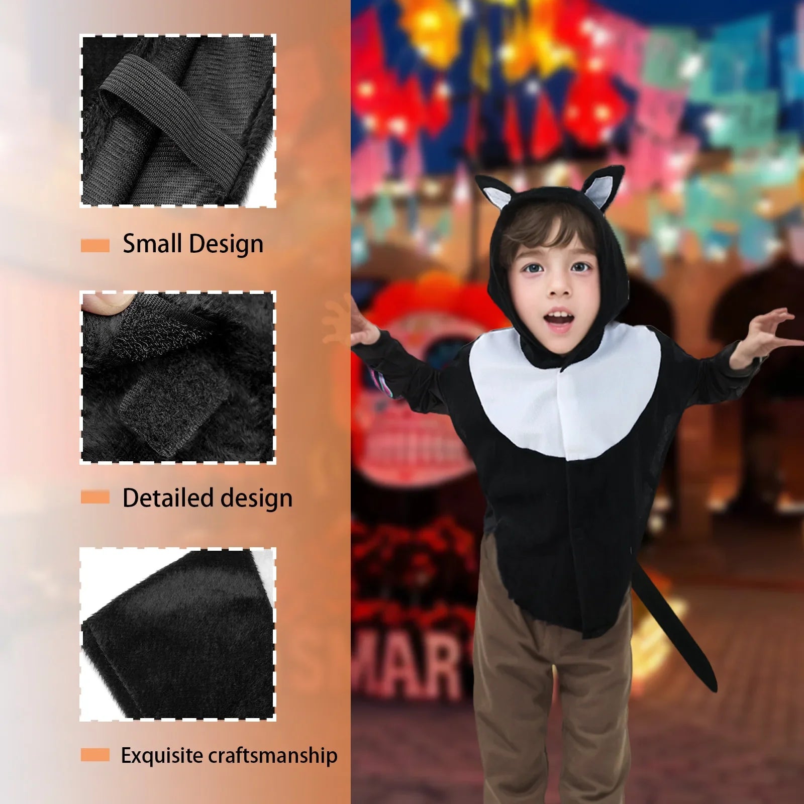 2025 Halloween Costumes d'animaux pour enfants, capes, cosplay, chats noirs et blancs, costumes de fête de carnaval d'Halloween