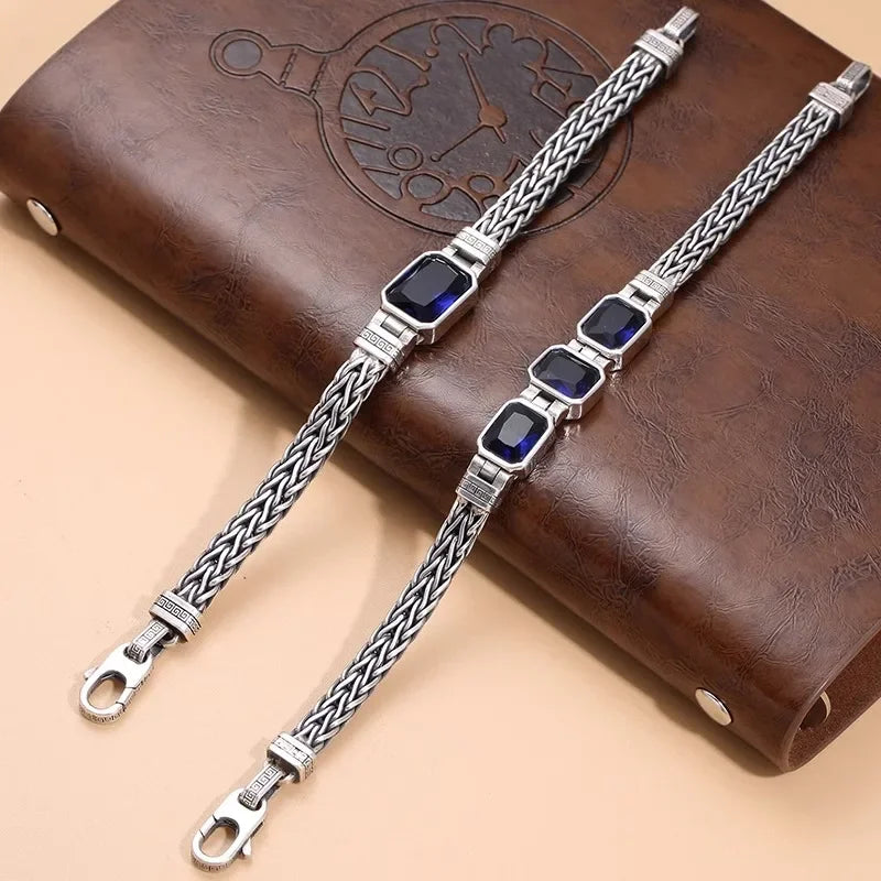 New Fashion Bracelet Silver Color Couple's Handmade Woven Bracelet Made Old 5MM Vintage Bracelet Men's Personalized Jewelry