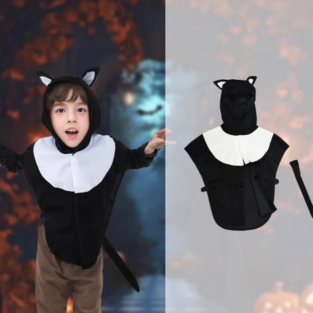 2025 Halloween Costumes d'animaux pour enfants, capes, cosplay, chats noirs et blancs, costumes de fête de carnaval d'Halloween