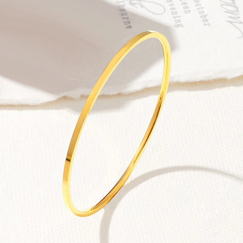 2mm Stainless Steel Thin Bangle Bracelet Women Simple Stackable Circle Jewelry Rose Gold Silver Color 55/ 60/ 65mm Flat Surface