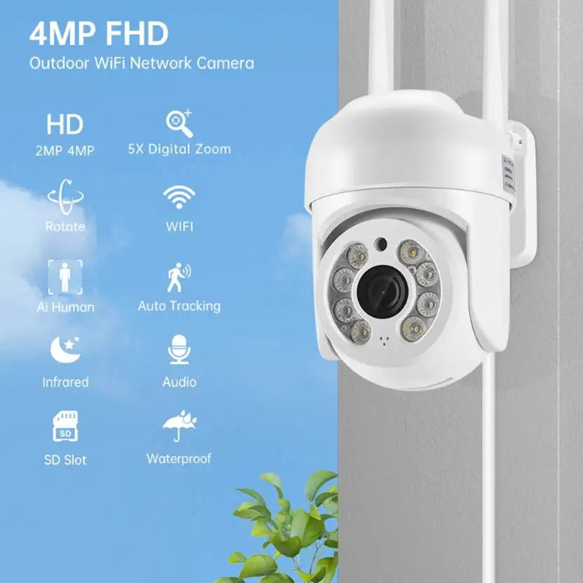 4MP/2MP HD Wireless Outdoor Security ICSEE APP Motion Detection WiFi CCTV IP PTZ Network Camera