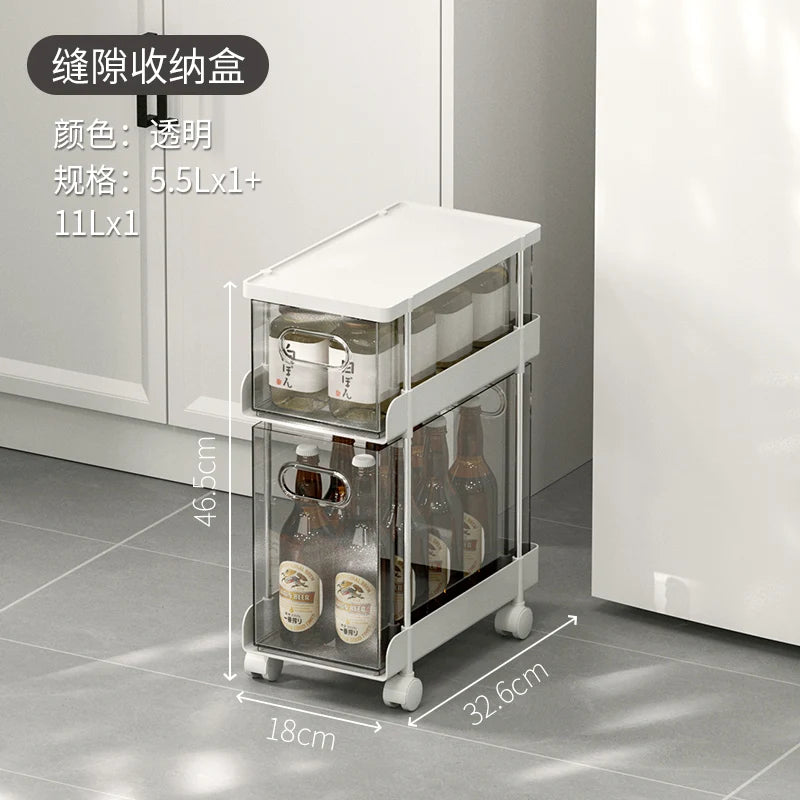 Kitchen Gap Storage Shelf Drawer-Type Narrow Side Cabinet Bathroom Organizer with Wheels for Multi-Function，Gap Storage Cabinet,