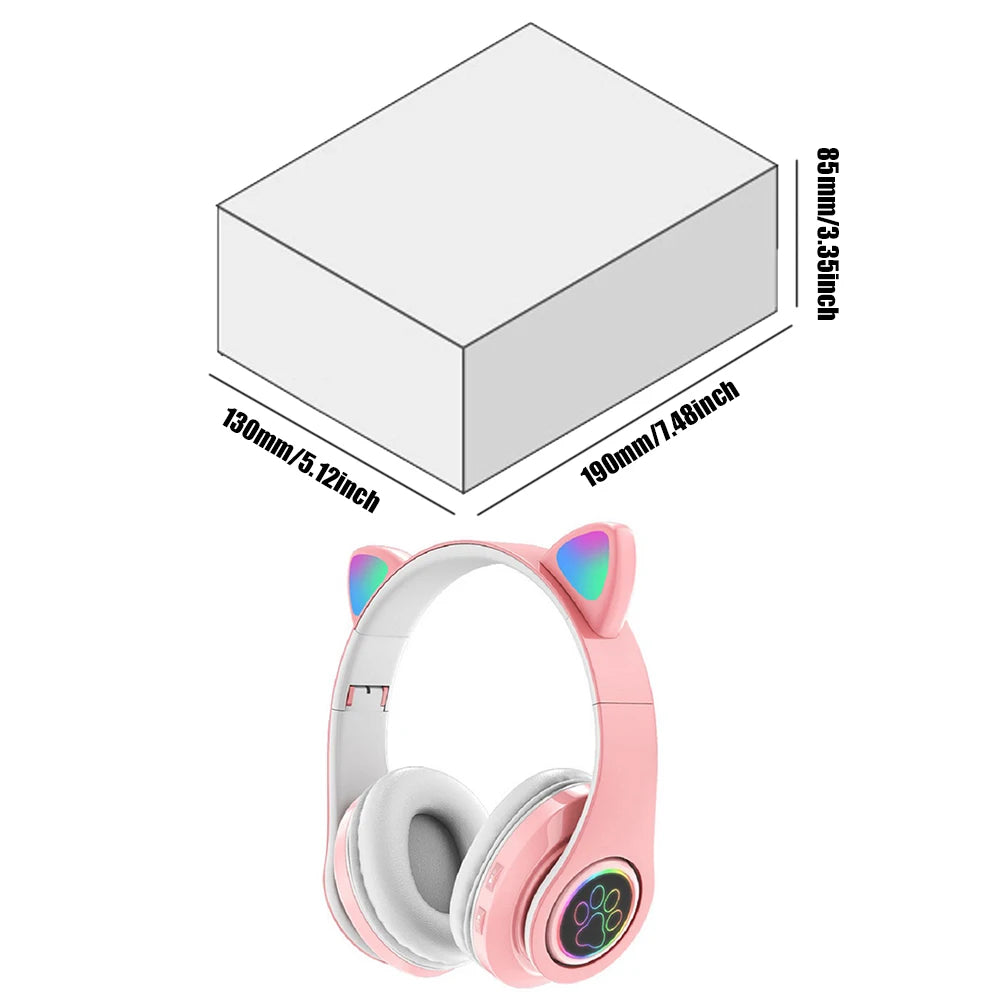 Flash Light Cute Cat Ears Wireless Headphone with Mic Control LED Kid Girl Stereo Music Helmet Phone Bluetooth Headset Gift