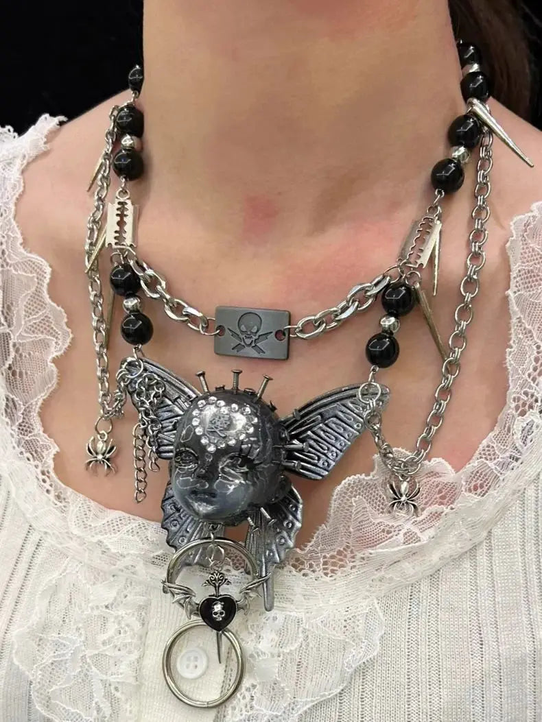Punk Necklace Human Face Dark Trendy New Gothic Style Neck Accessories for Women Men Jewelry As A Party Gift