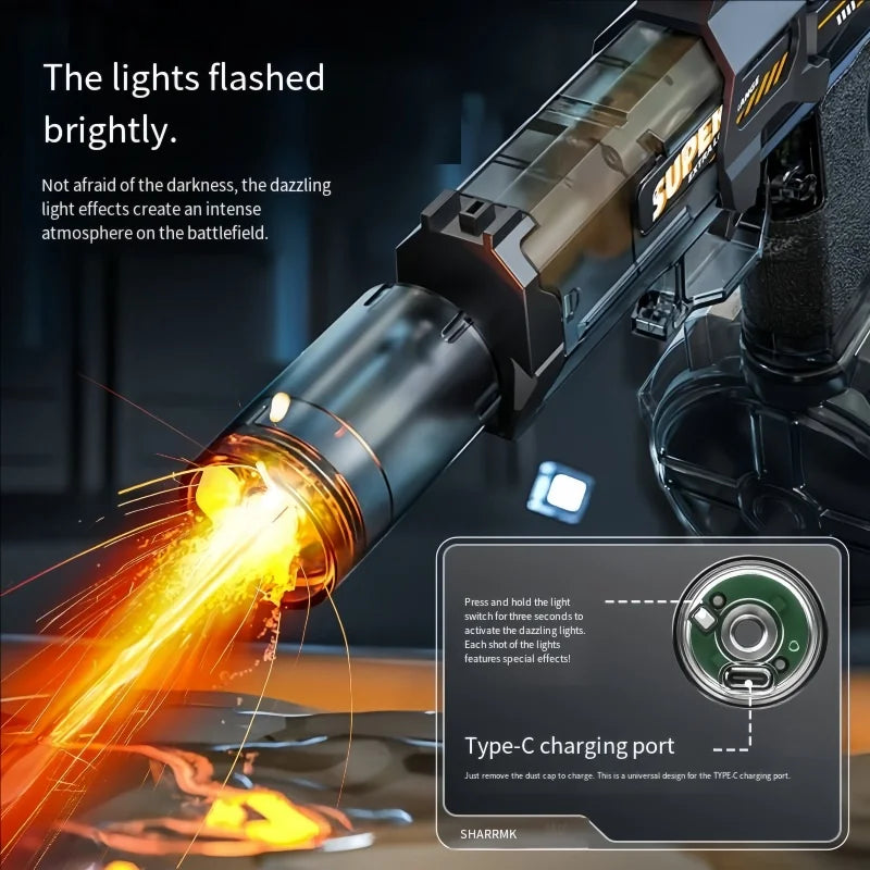 Firelight Electric Continuous-Fire Water Gun with Integrated Pulse Flame Light Effects - Self-Loading  Recoiling Children's Toy