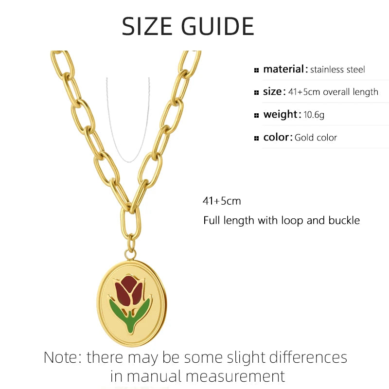 New Stainless Steel Necklace for Women Rose Pattern Pendant Choker Chain Necklace Engagement Party Fashion Jewelry Gifts