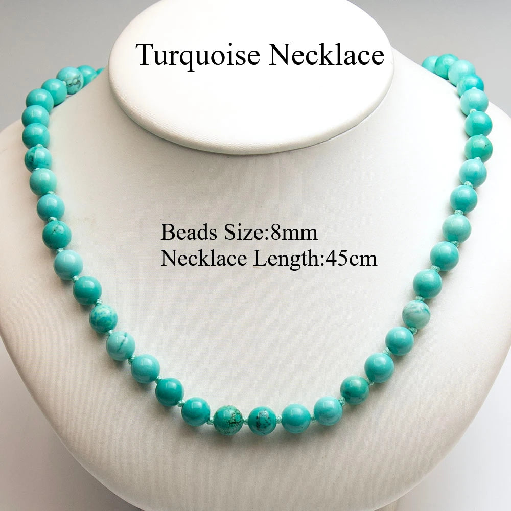 New Fashion 8mm Smooth Round Shape Blue Turquoise Necklace Men And Women Jewelry Birthday Gift Double Layered Bracelet