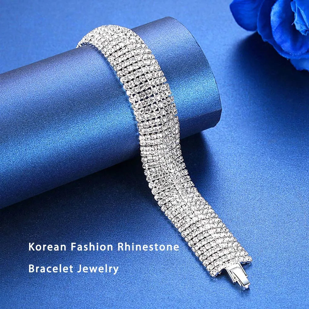 Women Simulated Crystal Bracelet 7 Row Wide Removable stretch Circle Multirow Bangle