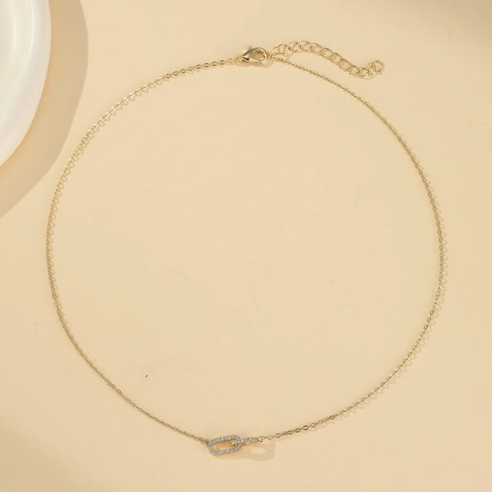 New Fashion Geometry Light Luxury Necklace for Women Minimalism Paper Clip Inlay Zircon Pendant Necklace Charm Elegant Jewelry