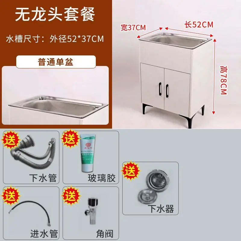 Kitchen Cabinet Stainless Steel Vegetable Wash Basin Sink Cabinet Single Double Sink With Faucet Office Wash Basin Integrated