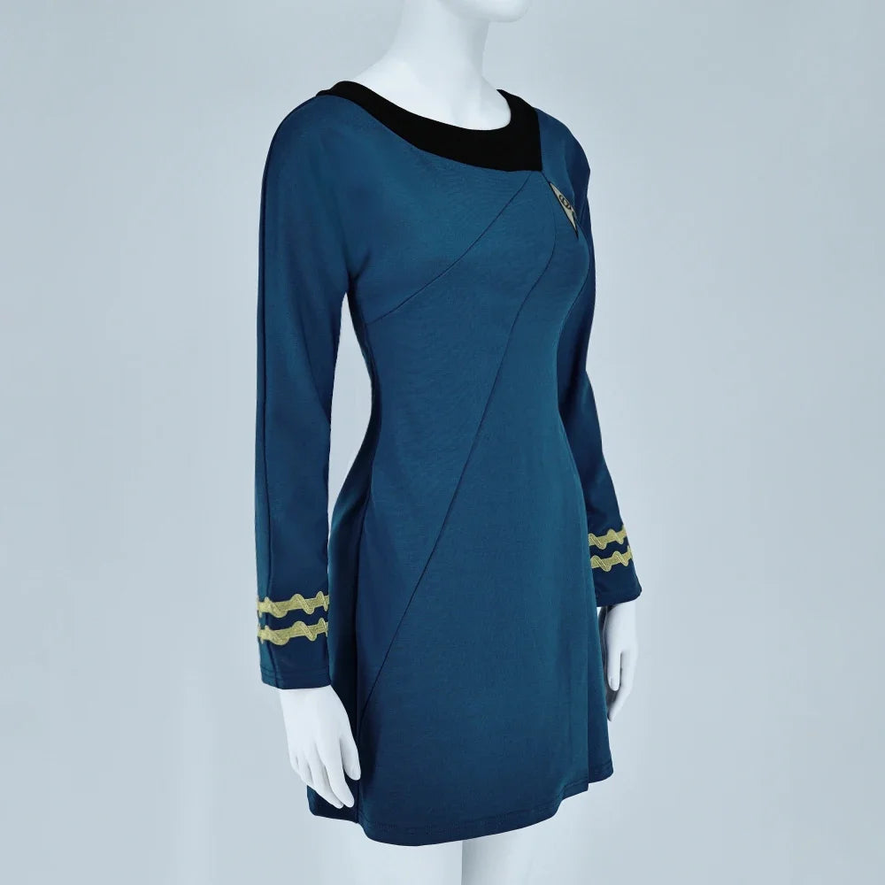 Halloween Costume Startreks Female Uniform Dress Duty TOS Cosplay Costume Red Blue Halloween Party Prop