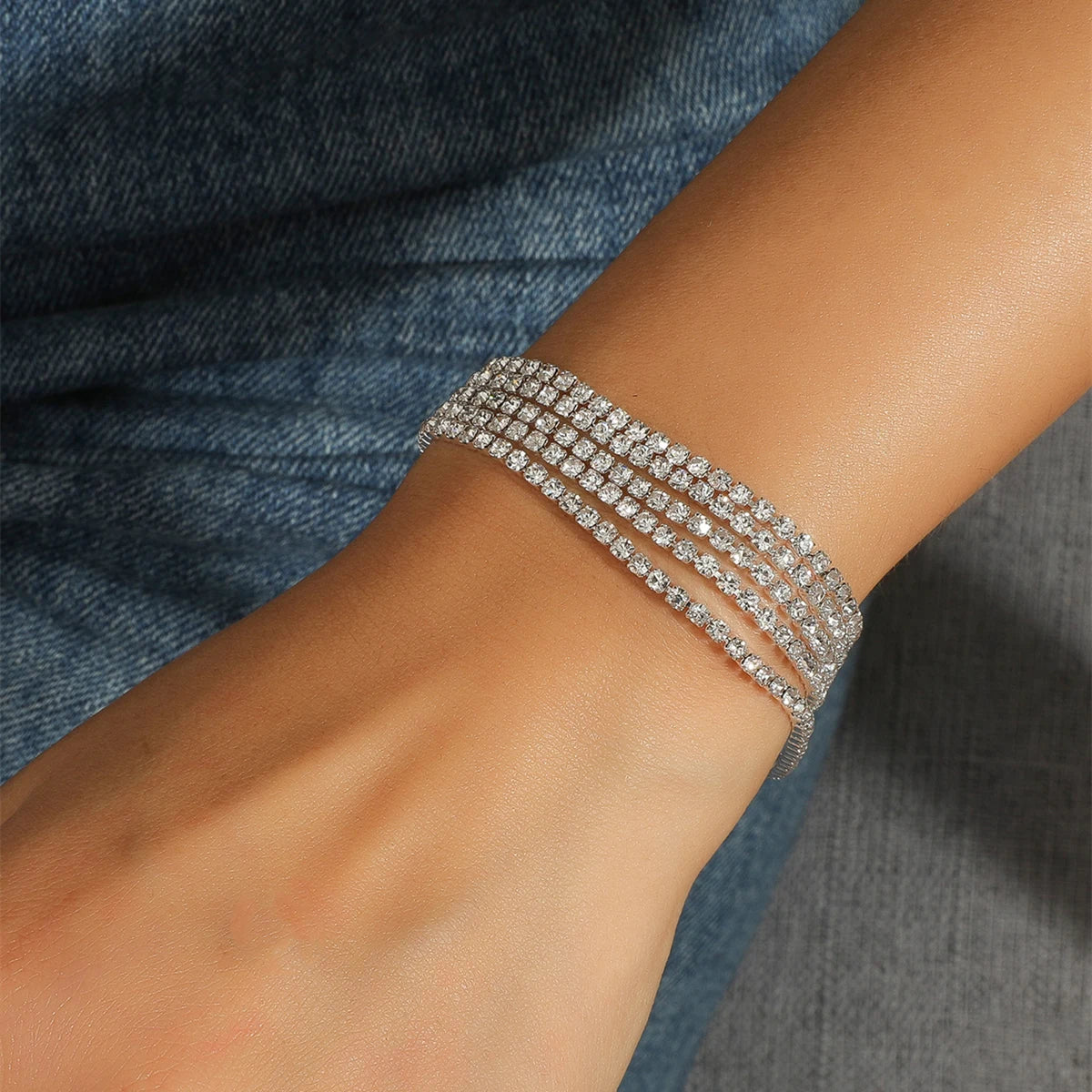 Wedding Bridal Jewelry 1-10 Row Cuff CZ Rhinestone Crystal Stretch Strand Bracelet Bangle Dropshipping