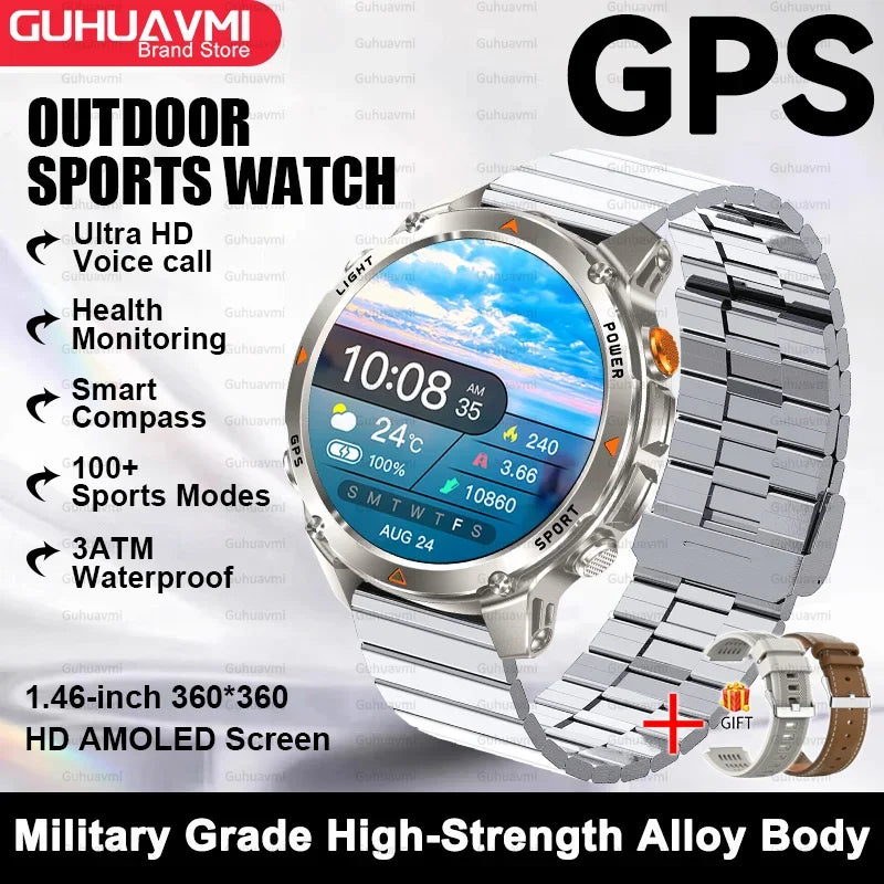 2025New Smart Watch For Men 1.46'' 360*360 HD AMOLED Color Display Voice Call Compass LED Sports Fitness Waterproof Watch Ladies