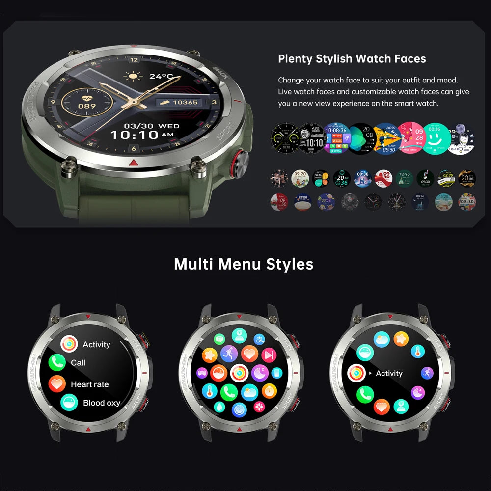 Smart Watch Fitness Tracker 1.43-Inch AMOLED High Screen Outdoor 70+ Sport Modes Waterproof Smartwatch Wireless Compatible Andr