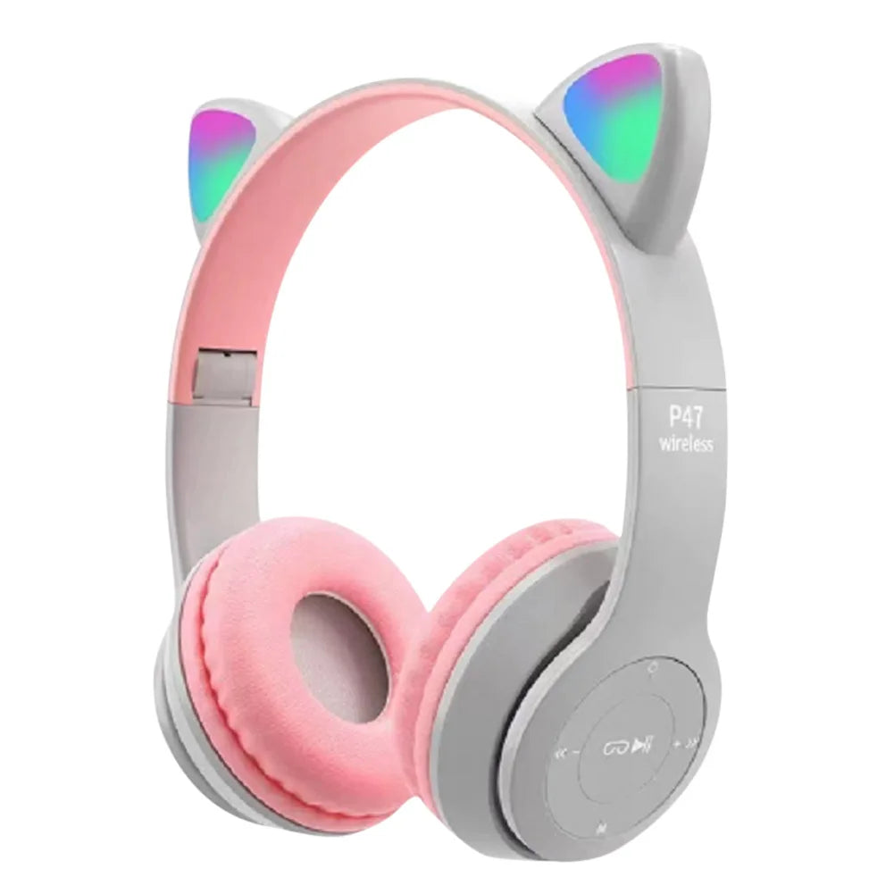 Flash Light Cute Cat Ears Wireless Headphone with Mic Control LED Kid Girl Stereo Music Helmet Phone Bluetooth Headset Gift