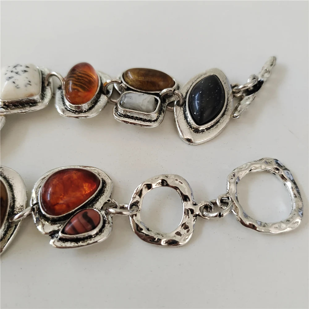 2025 New Indian Fashion Silver Plated Vintage Statement Bracelets Women Boho Ethnic Resin Stone Resin Bracelets Jewelry