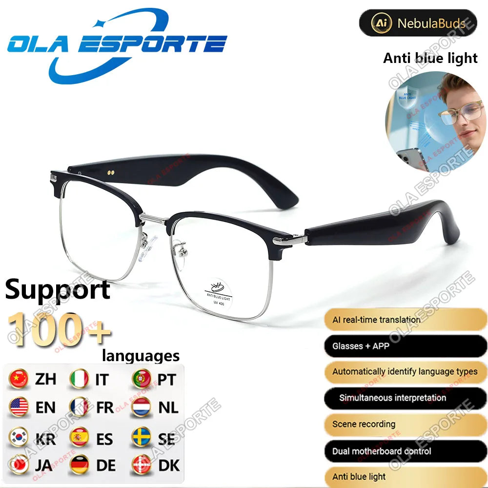 Smart Glasses AI Intelligent Translation Bluetooth Glasses Real-time Simultaneous Interpretation Headset Anti Blue Light 2025