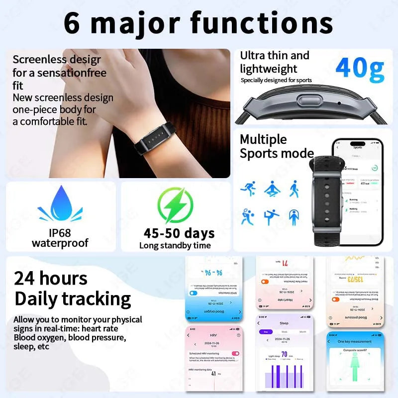 LIGE No Screen Smart Bracelet Heart Rate Monitor Thermometer Men Women Wristbands Waterproof Sport Fitness Men Women Smart Watch