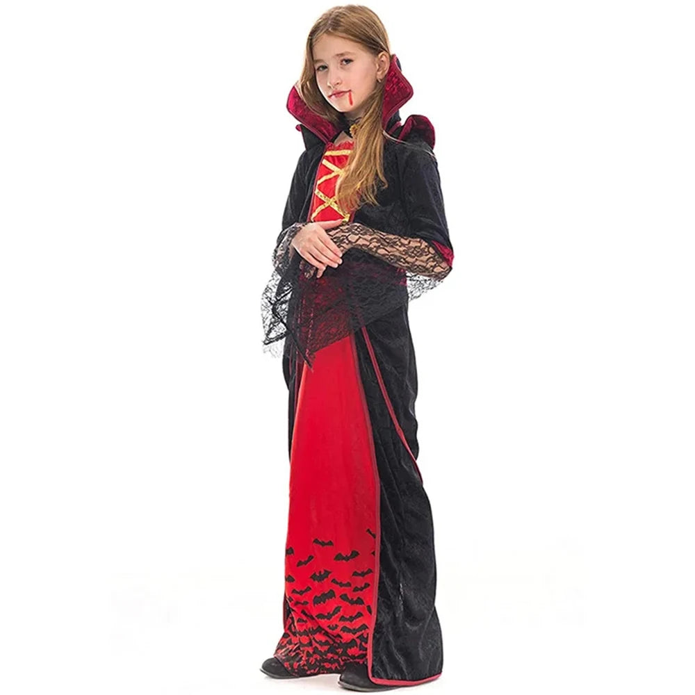 Halloween Costumes Children Horror Vampire Holiday Party Fancy Dress Flare Sleeve Stage Performance Clothes Girl Cosplay Dress