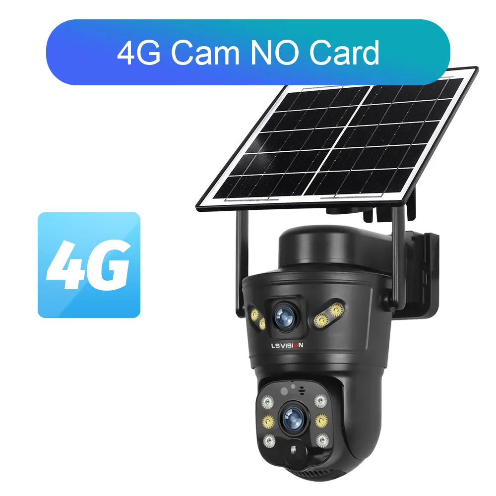 LS VISION 4K 8MP Dual Screens Solar Security Camera Outdoor 4G/WiFi Dual Lens PTZ Human Auto Tracking CCTV Cameras V380 Pro App