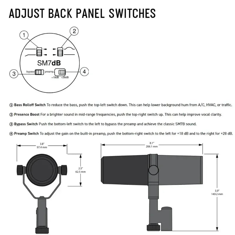 SM7DB Dynamic Microphone with Built-in Preamp Sm7dB Studio Optional Response Microphone SM7B 7B for Live Stage Recordin