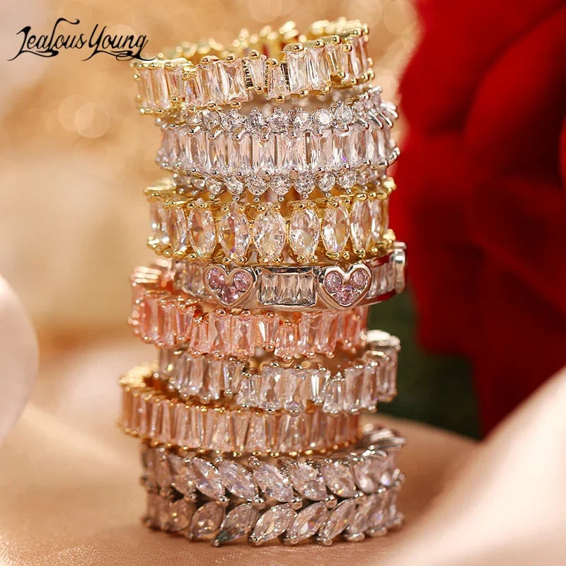 Fashion Luxury Cubic Zirconia Engagement Rings for Women Marquise Crystal Wedding Ring Party Jewelry Gift