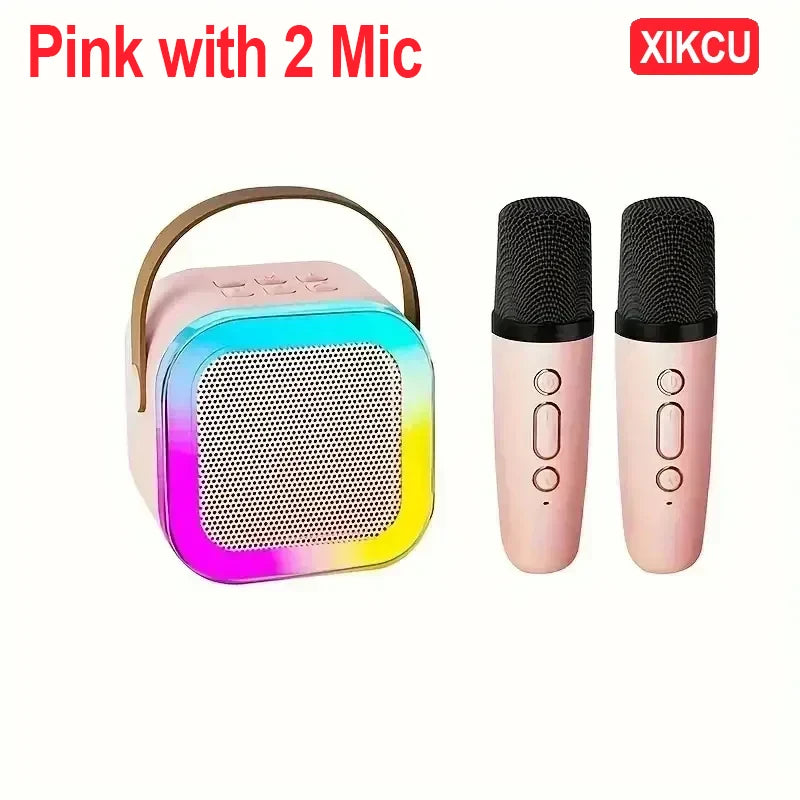 XIKCU Portable Bluetooth 5.3 Speaker Karaoke Machine PA System with 2 Wireless Microphones Home Family Singing Children's Gifts