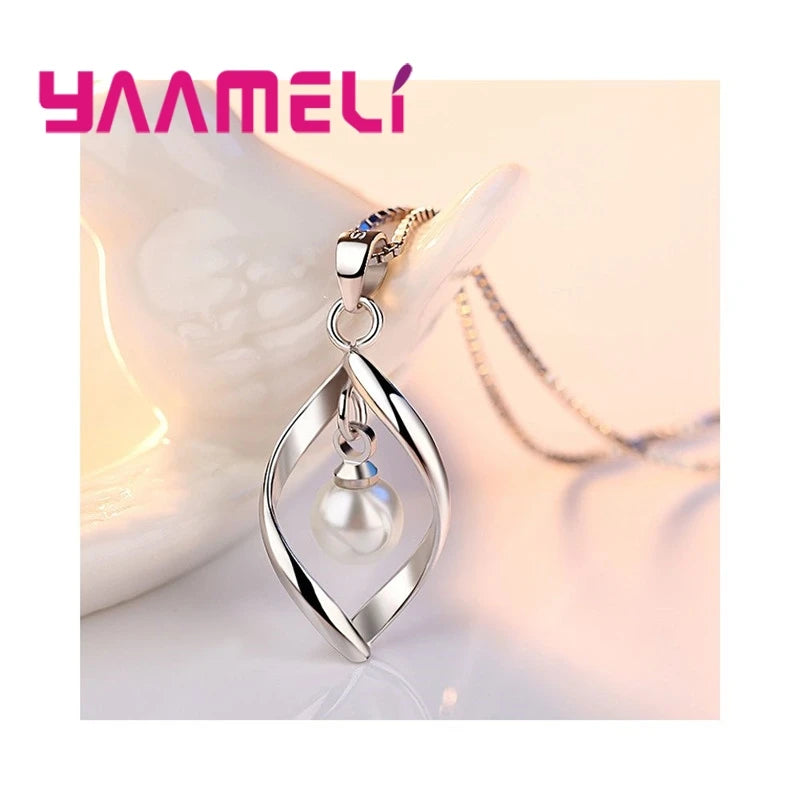 New Fashion Luxury Elegant Mystery Necklace 925 Sterling Silver Embellished White Faux Pearl Collar For Girl Woman Gift