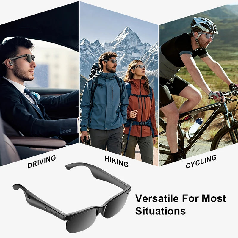 Smart Glasses AI Wireless Glasses With Wireless Speakers HD Call Bluetooth Music Earphones Sports Glasses Black Sunglasses