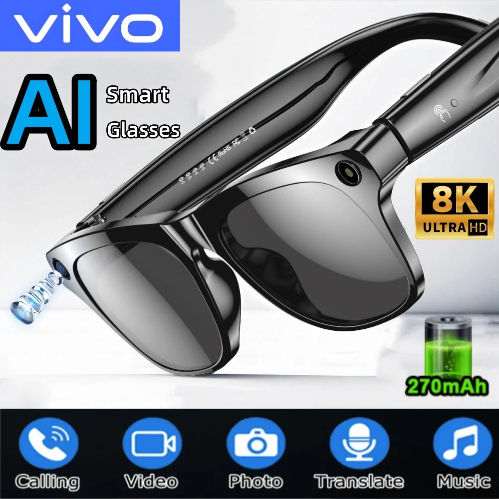 VIVO 8K HD AI Smart Glasses Chat 260Mah Battery Voice Assistant Control GPT 100MP Camera Bluetooth Call Smart Glasses 2025