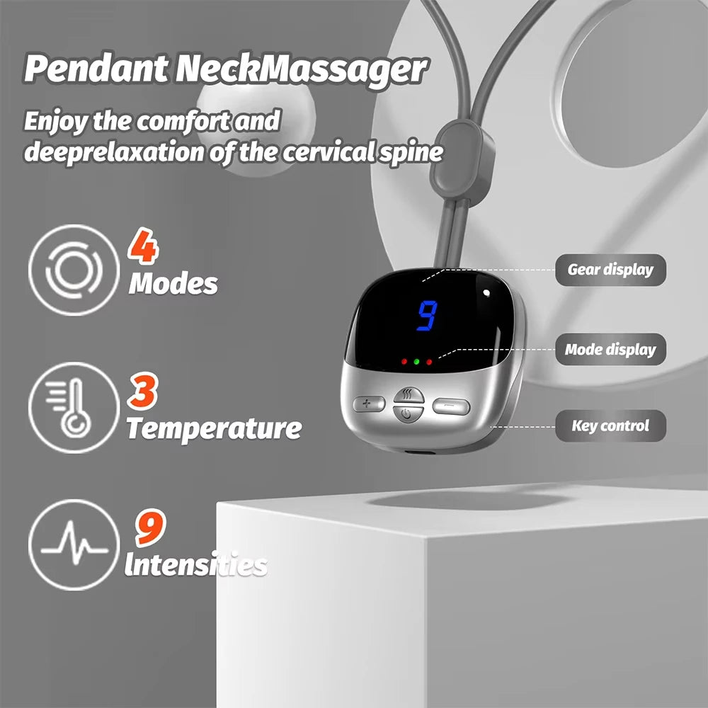 Mini Portable Neck Massager Rechargeable Hot Compress Pulse Muscle Stimulator for Cervical Spine Pain Relief Home Office