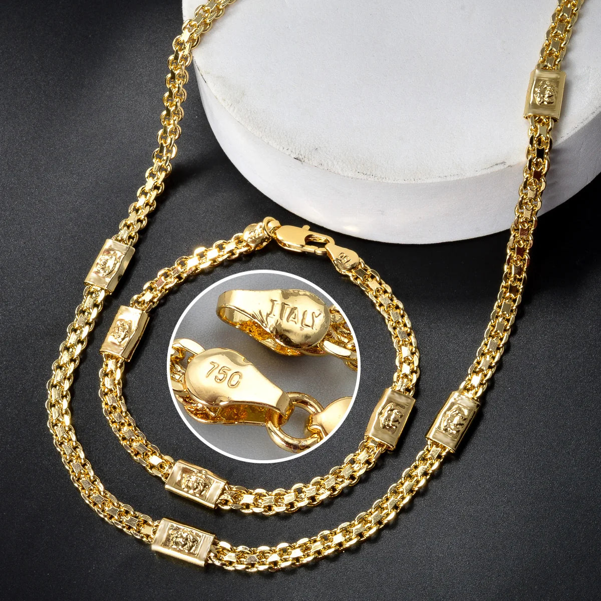 Dubai 18k Gold Plated Jewelry Sets Luxury Hip Hop Punk 2 Pieces Sets Necklace Bracelet Bride Wedding  Jewelry Mother'S Day Gift