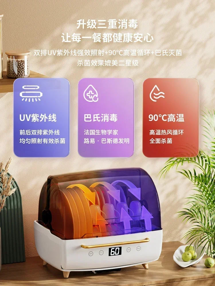 Mini Household Disinfection Machine for Bowls and Chopsticks on Counter, Free Drainage, Drying Function