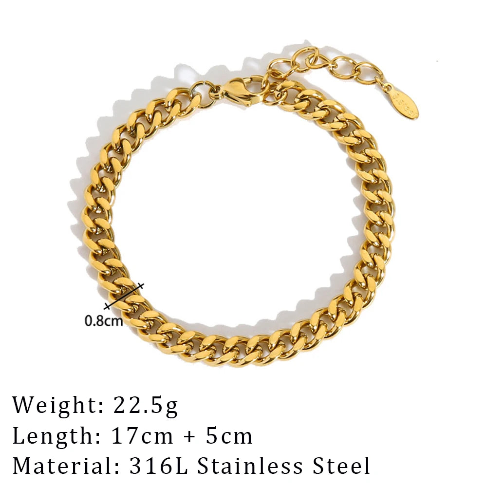 2024 New Wide Chunky Twist Bracelets For Women Gold Color Stainless Steel Link Cubic Chain Bangle Gift