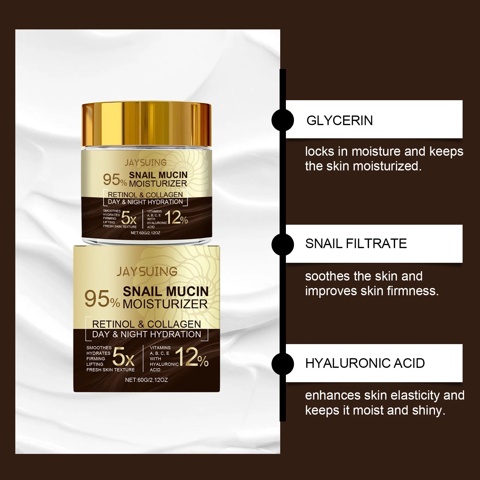 95% Snail Mucin Moisturizer Collagen Rejuvenating Anti Aging Wrinkles Firm Lift Brighten Retinol Hyaluronic Acid Day Night Cream