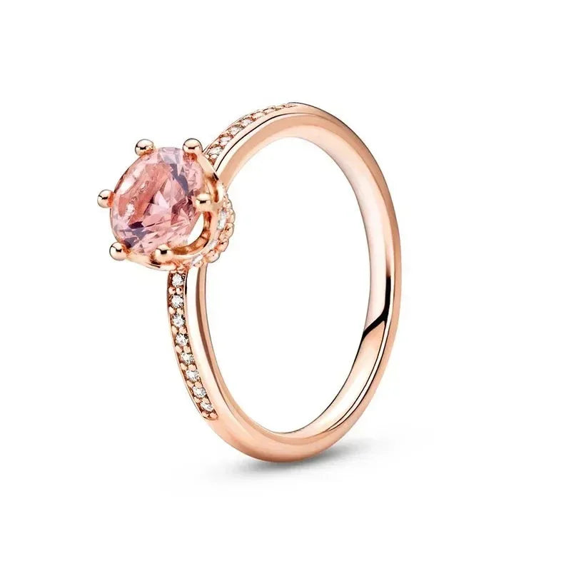 2025 New 925 Sterling Silver Sophisticated Rose Gold Radiant Crown Round Heart Ring Timeless Luxury Charm Jewelry Sweet Gifts