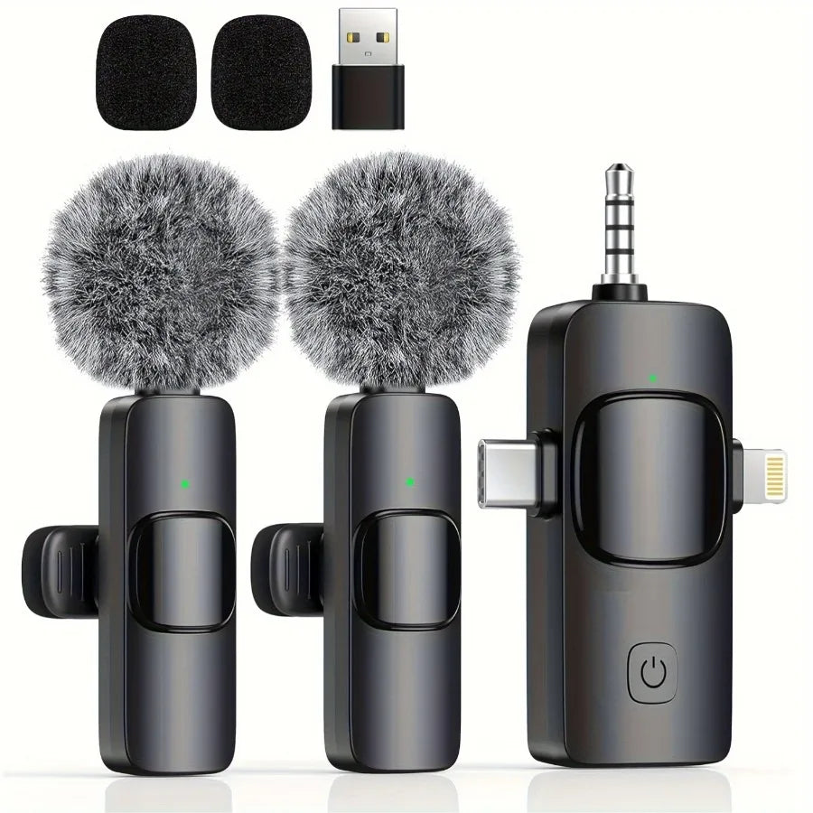 Wireless Microphone for iPhone Android Microphone Live Streaming Interviews mini Mic with Noise Reduction Audio Video Recording