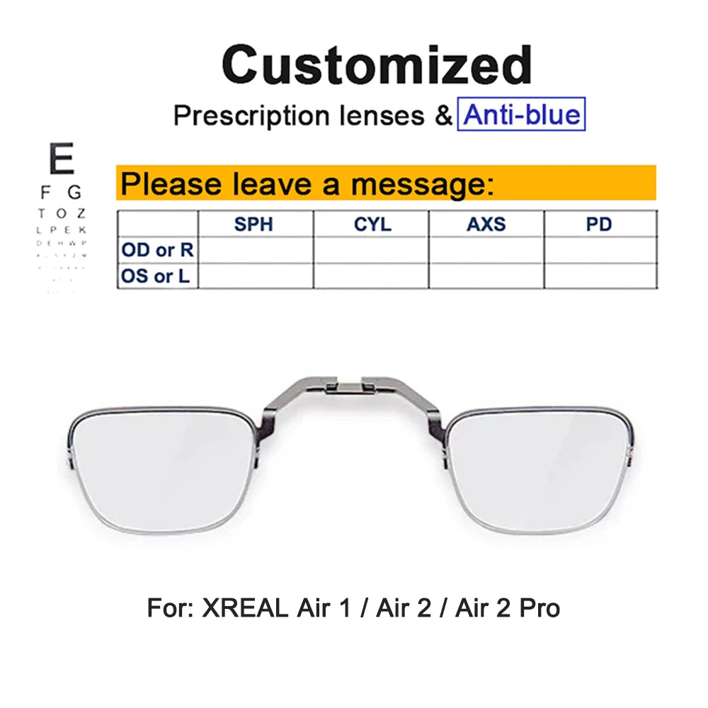 Prescription Lenses For Xreal Air/Air 2/Pro/One AR Smart Glasses Lens Custom Myopia Hyperopia Astigmatism Anti-Blue Eyeglasses