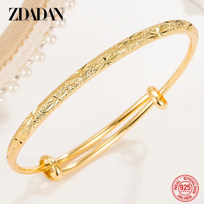 ZDADAN 925 Silver 18K Gold Simple Adjustable Bracelet Bangle For Women Wedding Fashion Jewelry