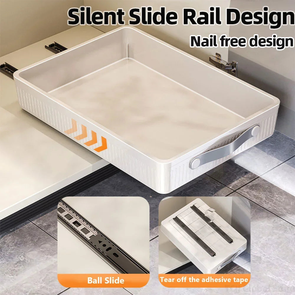 Kitchen Sliding Cabinet Shelf with Slide Rails Drawer Pull Out Storage Tray Spice Rack Bowl Dish Shelf Pantry Kitchen Organizer