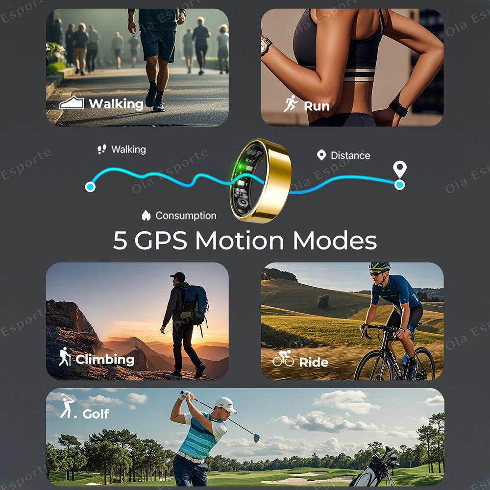 Smart Ring For Men Women Camera Control Heart Rate Blood Oxygen Monitor Smartring IP68 & 5ATM Waterproof Multi-sport Mode Ring