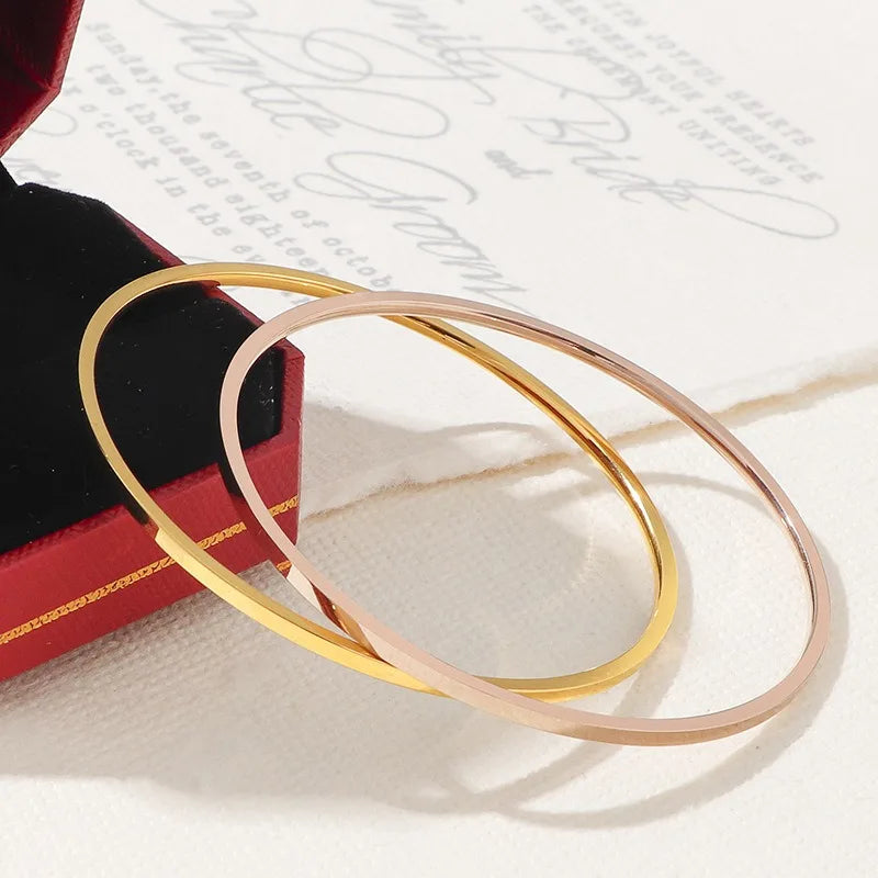 2mm Stainless Steel Thin Bangle Bracelet Women Simple Stackable Circle Jewelry Rose Gold Silver Color 55/ 60/ 65mm Flat Surface