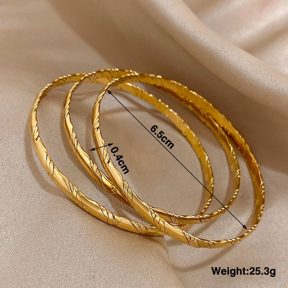 3pcs Gold Plated Twist Stainless Steel Bangle Bracelet for Women Tibetan Buddha Stacked Wristband Bracelets Waterproof Jewelry